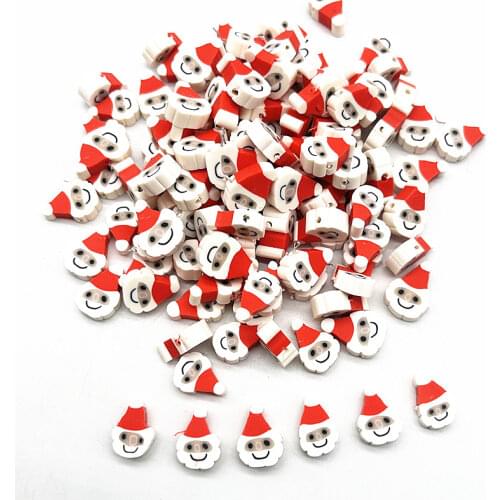 30pcs 10mm Christmas Pattern Beads Polymer Clay Spacer Loose Beads for Jewelry Making DIY Handmade Bracelet Accessories #01