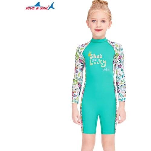 DIVE&SAIL Kids Lycra UV Protection Rushguard Scuba Diving Suit Girls Long Sleeve Beachwear Full-body Anti-UV Surfing SwimSuits