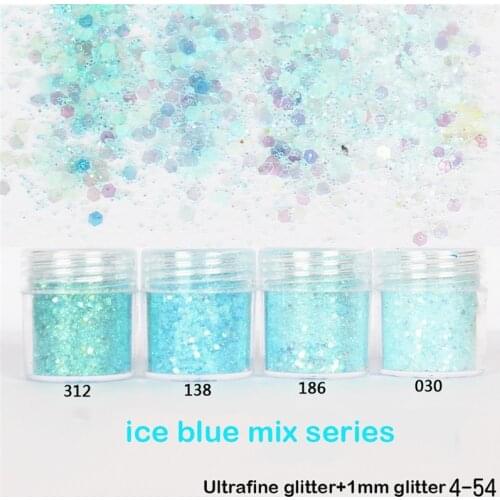Ice Blue Colors Series Flakies Nail Sequin 1Jar Holographic Fasion Fine Glitter Powders Multicoloured Paillette Dust Nail Decor