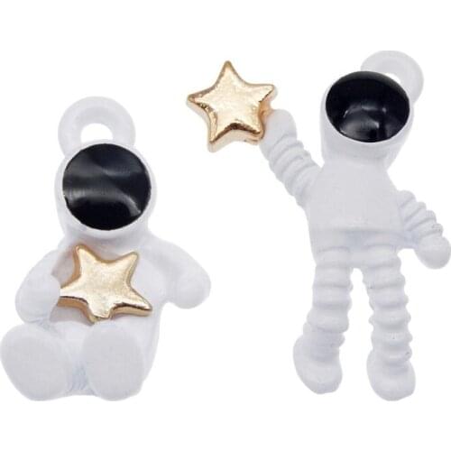 Julie Wang 4PCS White Astronaut Charms Alloy Spray-painted Small Spaceman Pendant Bracelet Earrings Accessory Jewelry Making