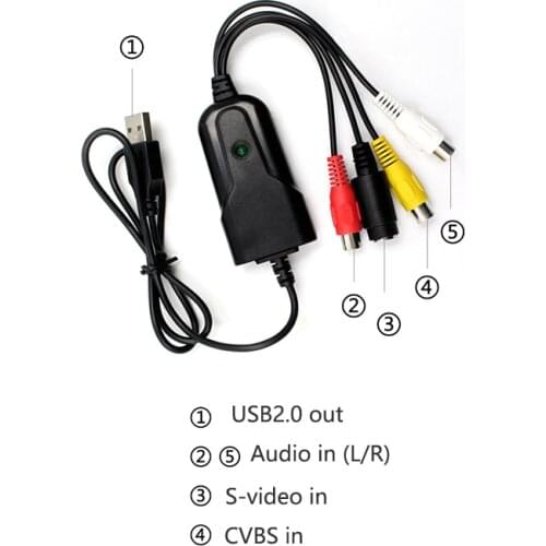 USB 2.0 Video Capture Card Device, VHS VCR TV to DVD Converter for Mac OS X PC Windows 7 8 10 -Black