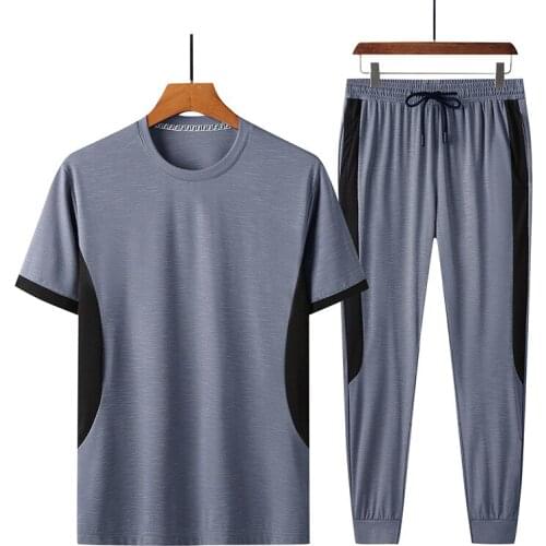 Mens sports suit summer short sleeve two piece set mens tracksuit Casual large size thin breathable cozy tracksuit men