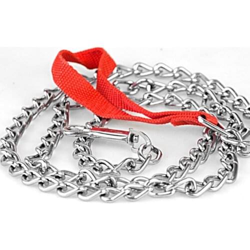 Cool Metal Stainless Steel Dog Leashes Chain for Small Medium Large Dogs Puppy Nylon Handle Dog Leash Lead Collar 110cm