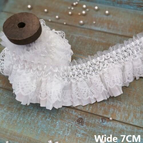 7CM Wide White Black Cotton Satin Embroidery Lace Fabric Fringe Ribbon Collar Elastic Ruffle Trim DIY Dress Guipure Sewing Decor