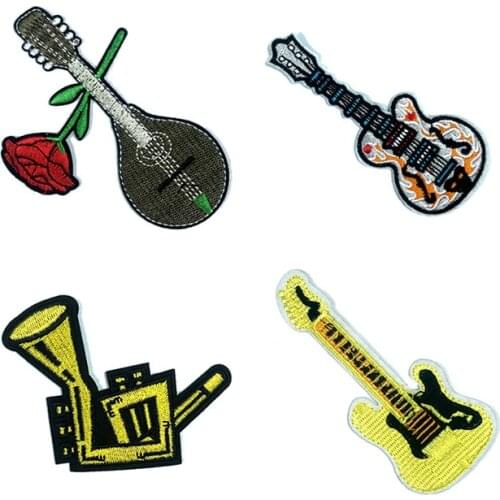 Hot! 1PCS Guitar Various Musical Instruments DIY Appliqued Patches 100*50MM Sew on Patches for Clothing Embroidery Craft 5style
