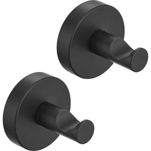 Leyden Matte Black Towel Hooks Round Base SUS304 Stainless Steel,Concealed Screws Coat Robe Hanger Wall Mounted Set Of 2
