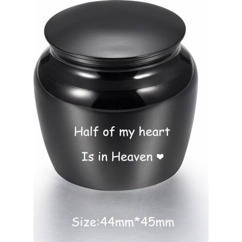 IJU028 Engraved"Half of my heart Is in heaven" Cremation Memorial Urn Hold Loved Ones Ashes Remaining Stainless Steel Mini Urn