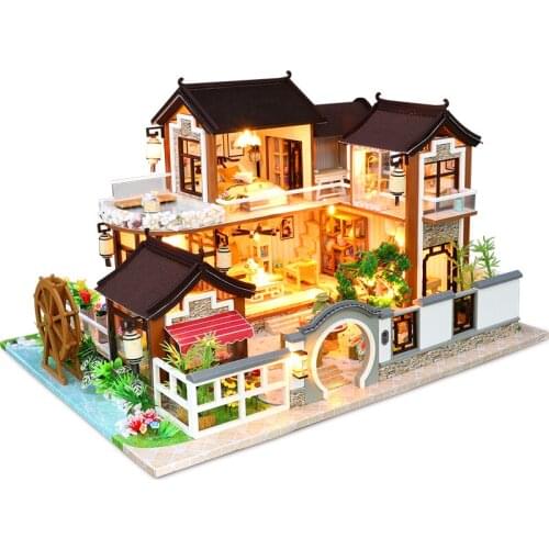 DIY Chinese Classical Town Wooden Dollhouse Miniature With Furniture Doll Houses Assemble Toys Children Christmas Gift Casa