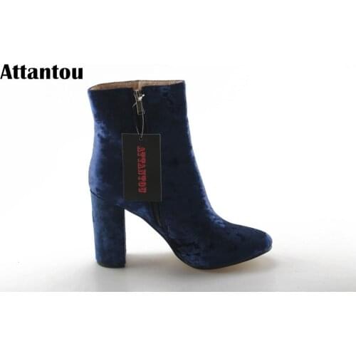 Attantou Fashion Women Boots Chunky High Heeled Ankle Boots Shoes Brand Women Shoes Autumn Winter Snow Botas Femininos
