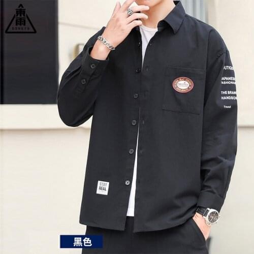 2021 Spring Autumn Mens Casual Shirt Thin Long Sleeved Square Collar All-match Shirt Simple Top Coat Male