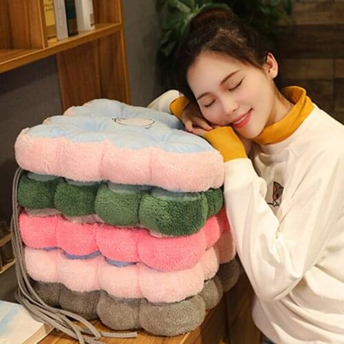 Cartoon Plush Edge Soft Thick Square Seat Cushion Comfortable Home Study Office Cafe Dining Chair Cushion Tatami Seat Cushion