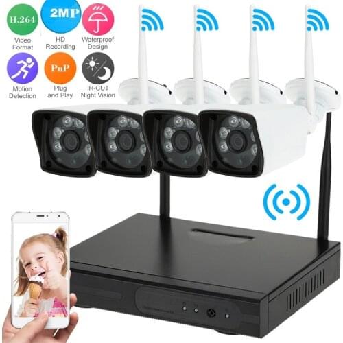 Newest Real Plug & Play 4 Channel Wireless NVR Kit 2MP 1080P HD Outdoor IR Night Vision Security IP Camera WIFI CCTV System