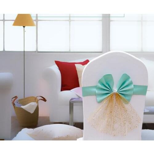 New Sashes Chair Cover Bow Sash Wedding Banquet Party Decorations Elastic Satin Ribbon Crystal Organza Chairs Back Bows colorful