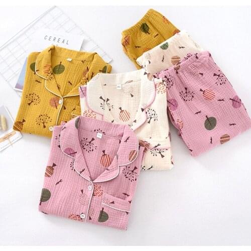 Fdfklak Spring Autumn New Knitted Cotton Pajamas Sets Sleepwear Free Shipping Nighties Pink Underwear Set Pijsmas Mujer