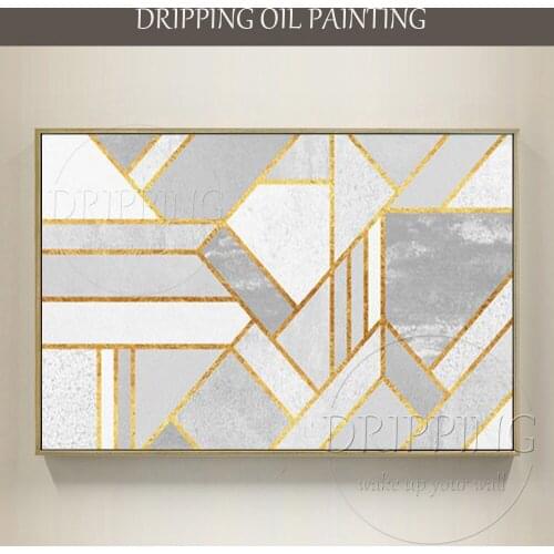 New Arrivals Hand Painted Abstract Nordic White Modular Oil Painting on Canvas Abstract Geometry Grey and White Wall Painting