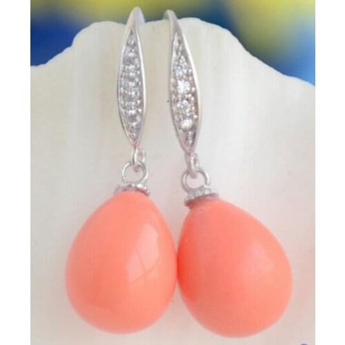 A new Elegant 12*14MM PINK CORAL TEARDROP SOUTH SEA SHELL PEARL wedding jewelry earrings