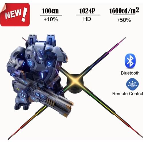 New Release 100cm Wifi App Bluetooth Remote Contrl via App 1024 pcs leds LED Projector 3d Hologram Advertising Light Lamp fan