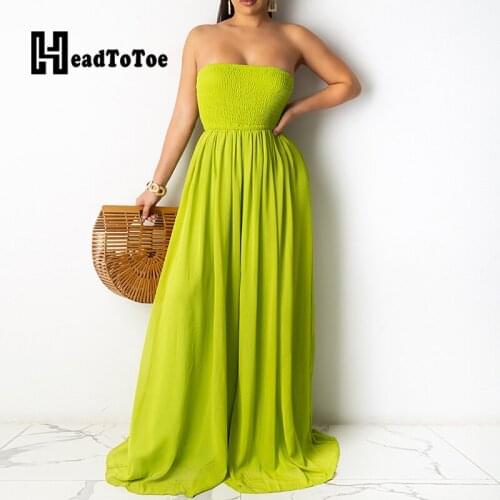 Plain Bandeau Strapless Wide Leg Rompers Women Jumpsuit Sexy Summer One Piece Outfit