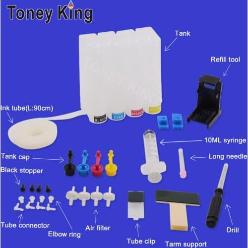 Toney King Diy Ciss for HP for Canon 4 Color Printers Ciss Tank , With ink tube, Needle, Drill, Suction Tool and all Accessories