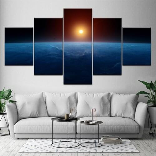 Modern HD Printed Landscape 5 Panel Sunrise Space Universe Picture Canvas Painting Wall Art Decor Frame Home Decor Artwork
