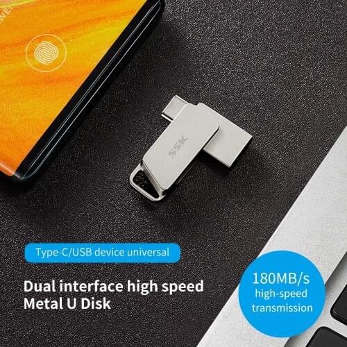 SSK Mini USB C high speed Metal U Disk Type-C USB3.1 Flash Drive Memory Stick dual-head for type-c mobile phone, tablet/computer