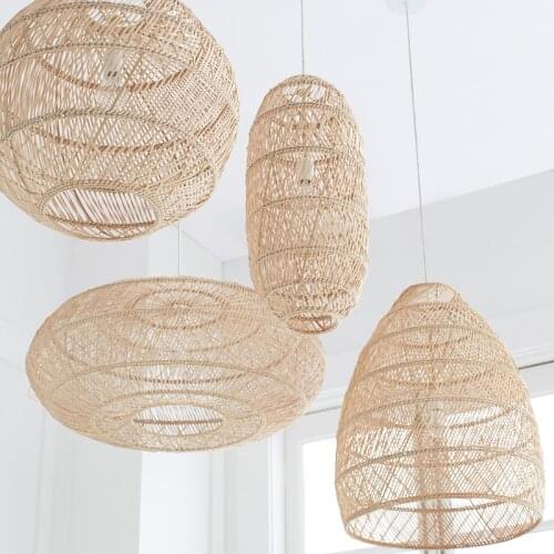 Rattan LED Pendant Light Hand-woven Pendant Lights for Living Room Dining Room Hanging Luminaire Room Decor Rattan Chandeliers