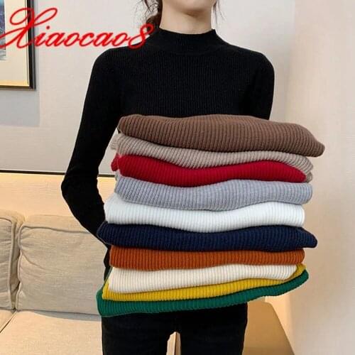 S-5XL Oversize Women Sweater Solid Slim Soft Warm Knitted Womens Turtleneck Korean High Elastic Jumper Woman Pullover Top