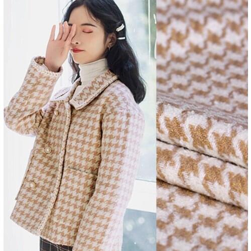 150CM Wide 520G/M Weight Brown Golden Tweed Knitted Wool Acrylic Fabric for Autumn Winter Coat Jacket DE1151