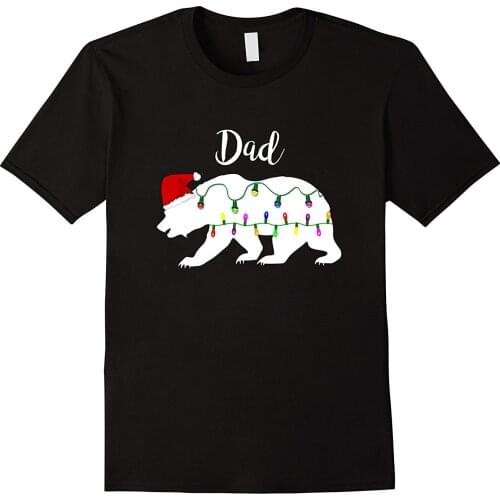 Unique Christmas Light Santa Hat Bear Dad Printed T-Shirt. Summer Cotton Short Sleeve O-Neck Mens T Shirt New S-3XL