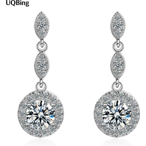 Summer 925 Sterling Silver Jewelry Luxury CZ Zircon Round Long Stud Earring For Women Gifts