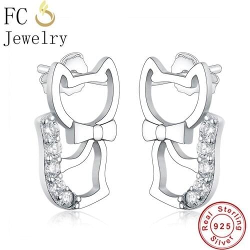 FC Jewelry 100% 925 Silver Korean Mini Animal Cat Stud Earrings For Women Brincos Prevent Allergy Girl Small Pendientes Whosale