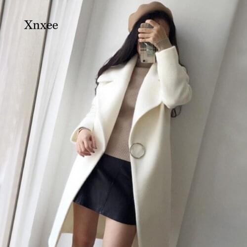 2021 Autumn White Ruffled Warm Winter Coat Womens Lapel Long Coat Collar Coat Womens Casual Pink Jacket Xl