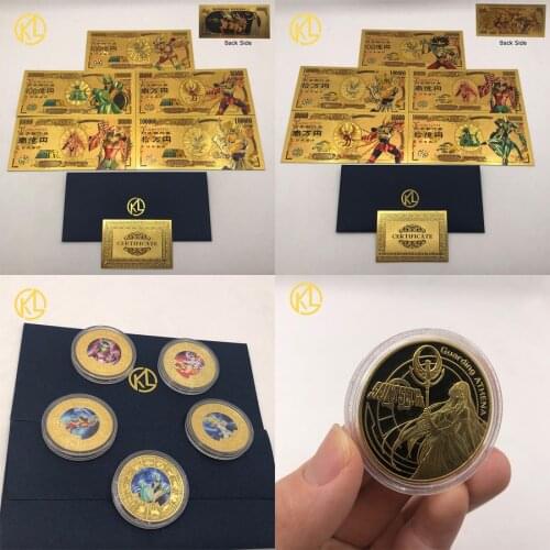 10+5 Designs Lucky Japan Anime Saint Seiya Yen Gold Souvenir Banknotes and Coins for Classic Childhood Memory Collection Gifts