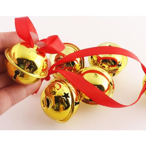 10 PCS Gold Christmas Jingle Bells with Red Ribbon Christmas Bells,Christmas Tree Ornament, Jingle Bell Tree Decoration