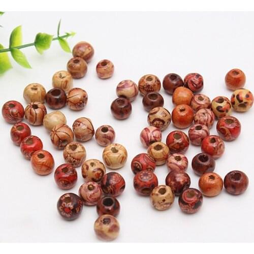 100pcs 9mm-17mm Printed Wood Beads Bucket shape Big Hole Wooden Round Bead For For CharmJewelry Making Accessories DIY Beading