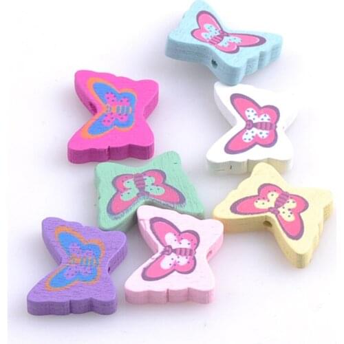 100pcs Mixed butterfly Pattern Wooden Spacer Beads For Jewelry making DIY 23x19mm MT0769