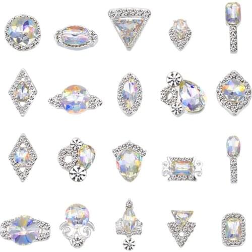 100PCS JC(81-100) New Deisgns Chunk Sparkling Silver Clear D Nail Decoration Charm Big Jewelry Crystals Rhinestones