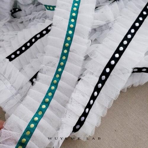 2M Black Green Pleated Mesh Lace Ribbon 5cm DIY Apparel Sewing Craft Net Yarn Fabric Lace Trimming Curtain Doll Decoration