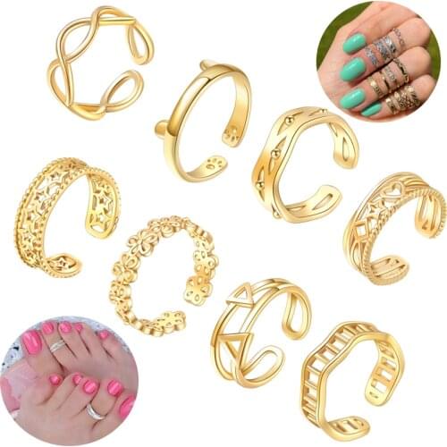 8PCS Adjustable Toe Rings for Women Girls Open Toe Ring Hypoallergenic Summer Beach Foot Jewelry Set Suitable for fingers