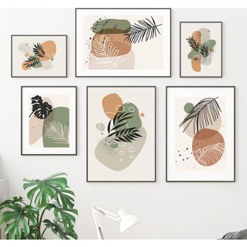Abstract Color Block Monstera Palm Leaf Wall Art Canvas Painting Nordic Posters And Prints Wall Pictures For Living Room Decor