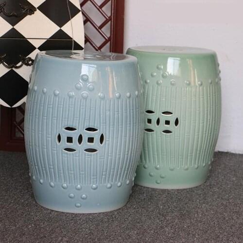 Jingdezhen Bamboo Sculpture Ceramic Drum stool bathroom home decoration porcelain ceramic stool
