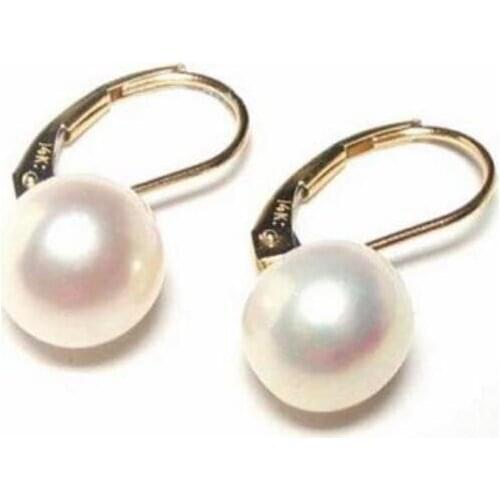 Free shipping >>>>noble jewelry 8-9mm AAA White Pearl Lever Back Earrings in 14K Yellow Gold