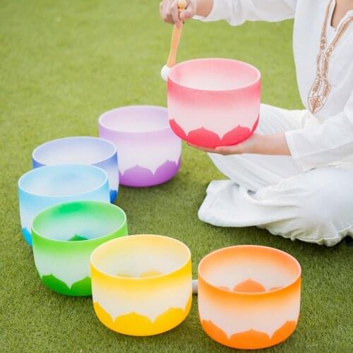 1pc 8 Inch C D E F G A B Lotus With pattern Chakra Quartz Crystal Singing Bowl Yoga -meditation