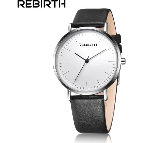 REBIRTH Brand Unisex Quartz Wristwatch Popular Elegant Simple Design Leather Strap Watch Men Women Fashion Casual Style watch