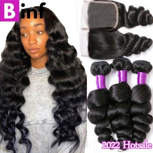 30 Inch Loose Wave Bundles with Closure 5x5 6x6 HD Lace Closure Peruvian Hair Bundles with 4x4 Closure Remy Human Hair Bundles