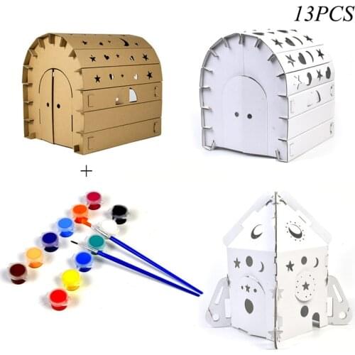 ChildrenS Diy Graffiti Cardboard Toy Corrugated Paper 3D Puzzle Coloring Assembled Model ChildrenS Handmade Paper House Toys