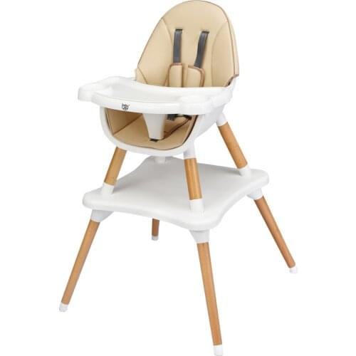 4-in-1 Baby High Chair Infant Wooden Convertible w/5-Point Seat Belt Khaki