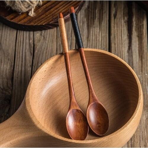 Long Handle Wooden Soup Spoon Korean Dinner Tablespoon Honey Spoon Teaspoon Kitchen Wood Tableware 1PCS