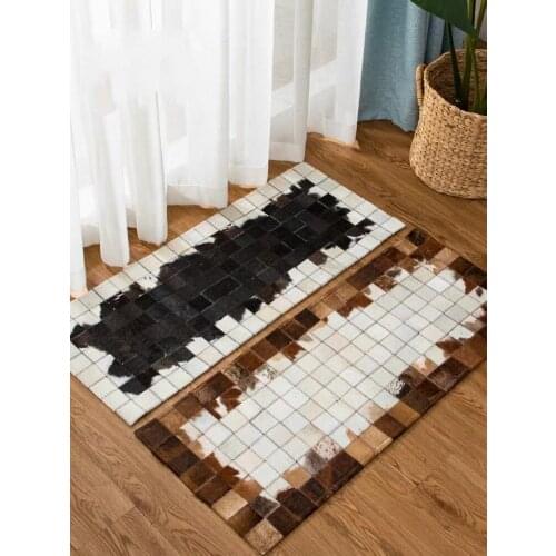 Handmade luxury cowhide skin fur natural color mixed small patchwork rug, decoration fur door mat,bathroom mat