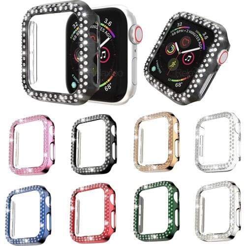 Double Row Bling Crystal Diamonds Bumper Protective Case for Apple Watch SE 6 5 4 3 2 1 38mm 42mm 40mm 44mm iwatch Accessories